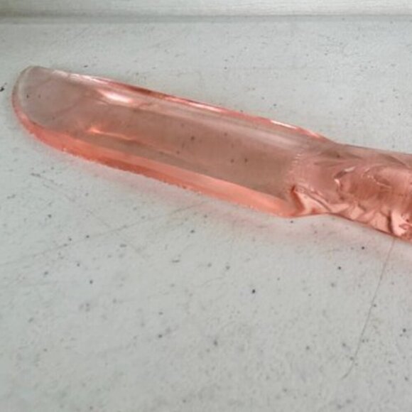 Vintage Pink Depression Glass Cake Server 9" Etched Floral Handle - Picture 10 of 11